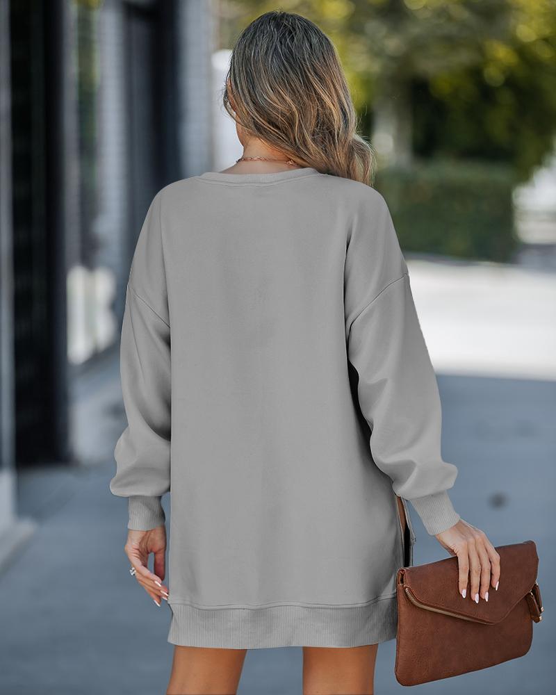 Long Sleeve Pullover Sweatshirt Zipper Slit Casual Dress