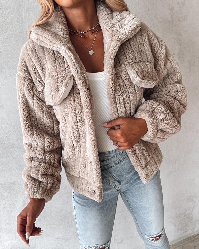 Turn-down Collar Buttoned Teddy Jacket