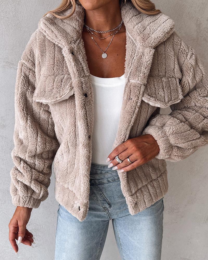 Turn-down Collar Buttoned Teddy Jacket