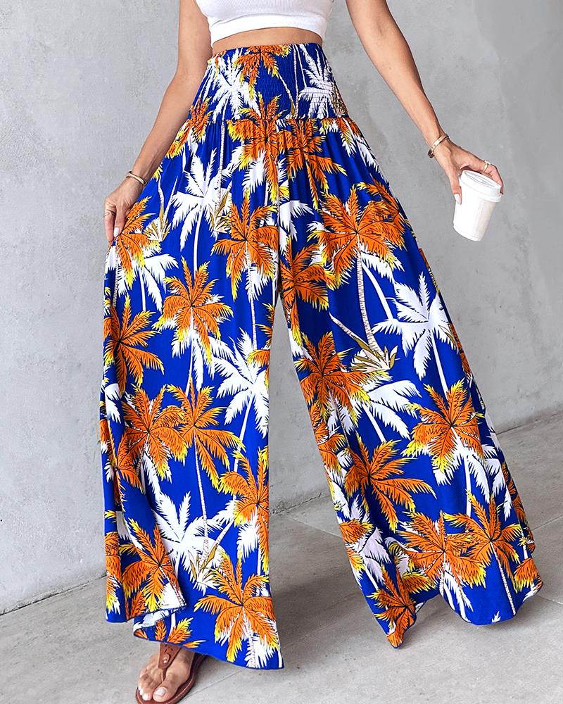 Geometric Tribal Print Shirred Wide Leg Pants