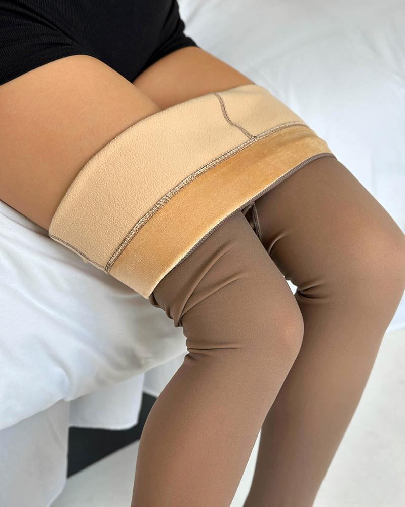 2-Piece Transparent Tight Fleece Lined Thick High Waist Elasticity Thermal Pantyhose Warm Leggings