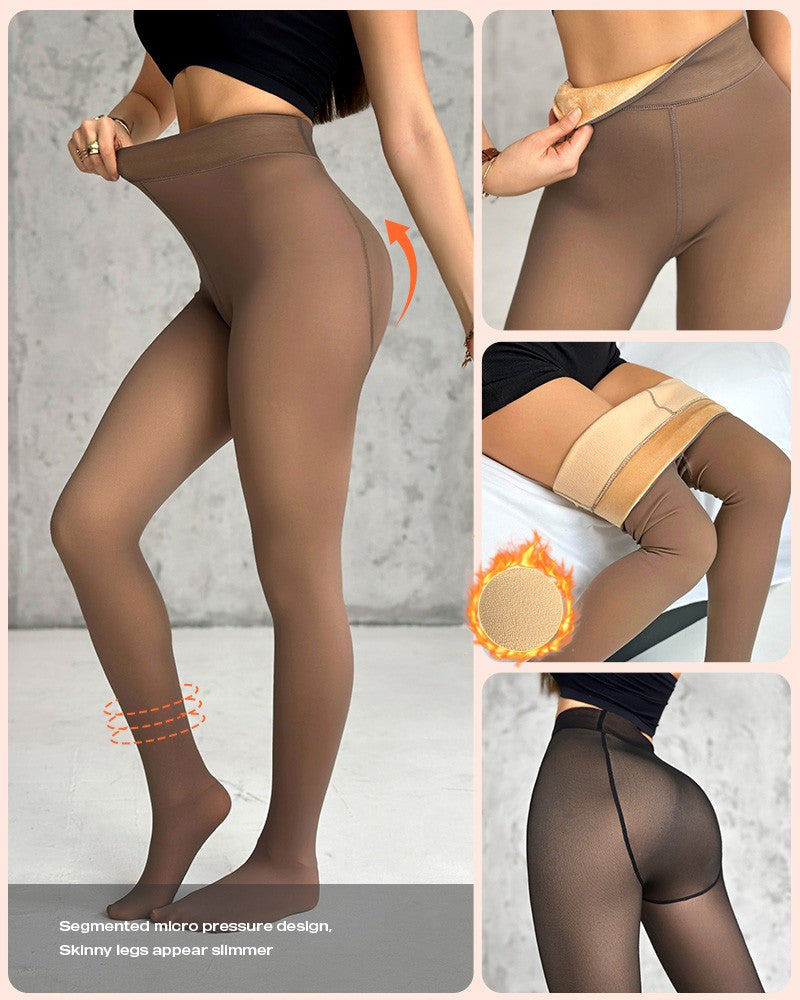 2-Piece Transparent Tight Fleece Lined Thick High Waist Elasticity Thermal Pantyhose Warm Leggings