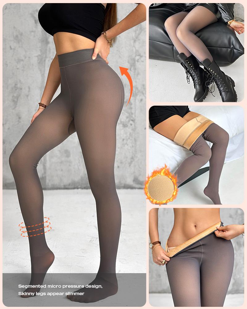 2-Piece Transparent Tight Fleece Lined Thick High Waist Elasticity Thermal Pantyhose Warm Leggings