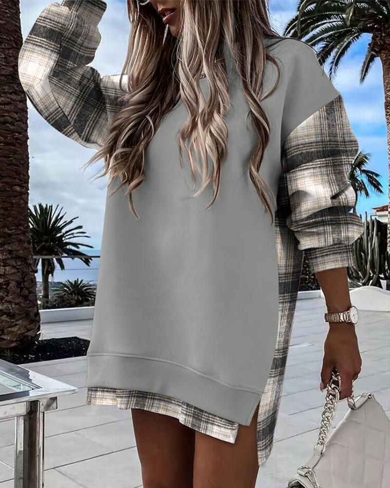 Long Sleeve Pullover Sweatshirt Zipper Slit Casual Dress