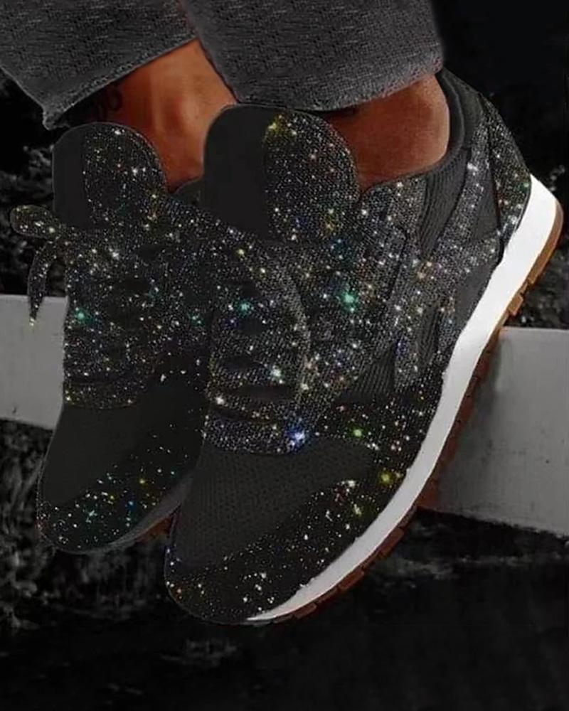 Sequins Lace-up Muffin Sneakers