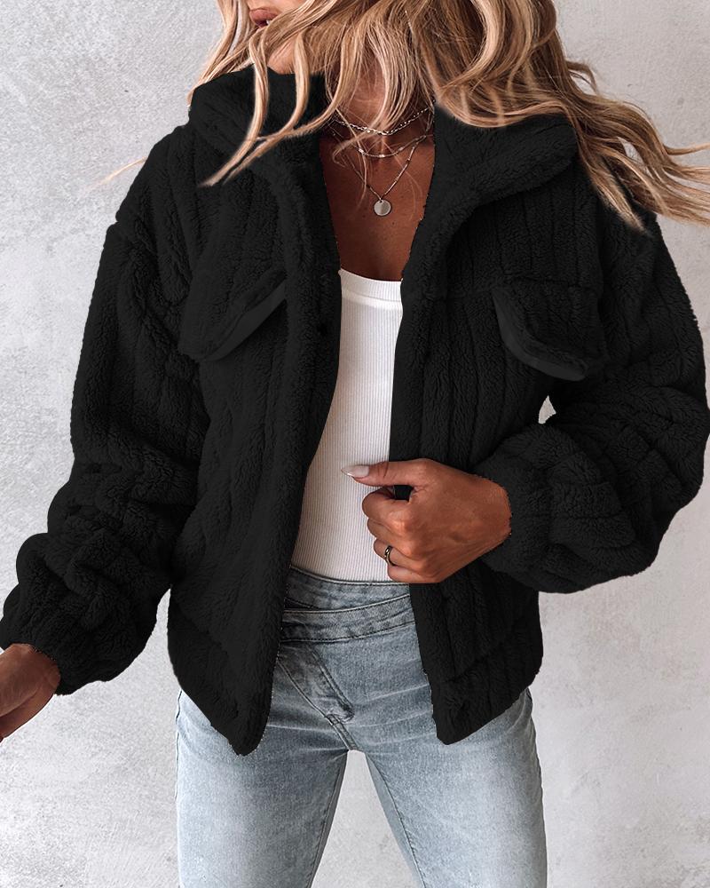 Turn-down Collar Buttoned Teddy Jacket