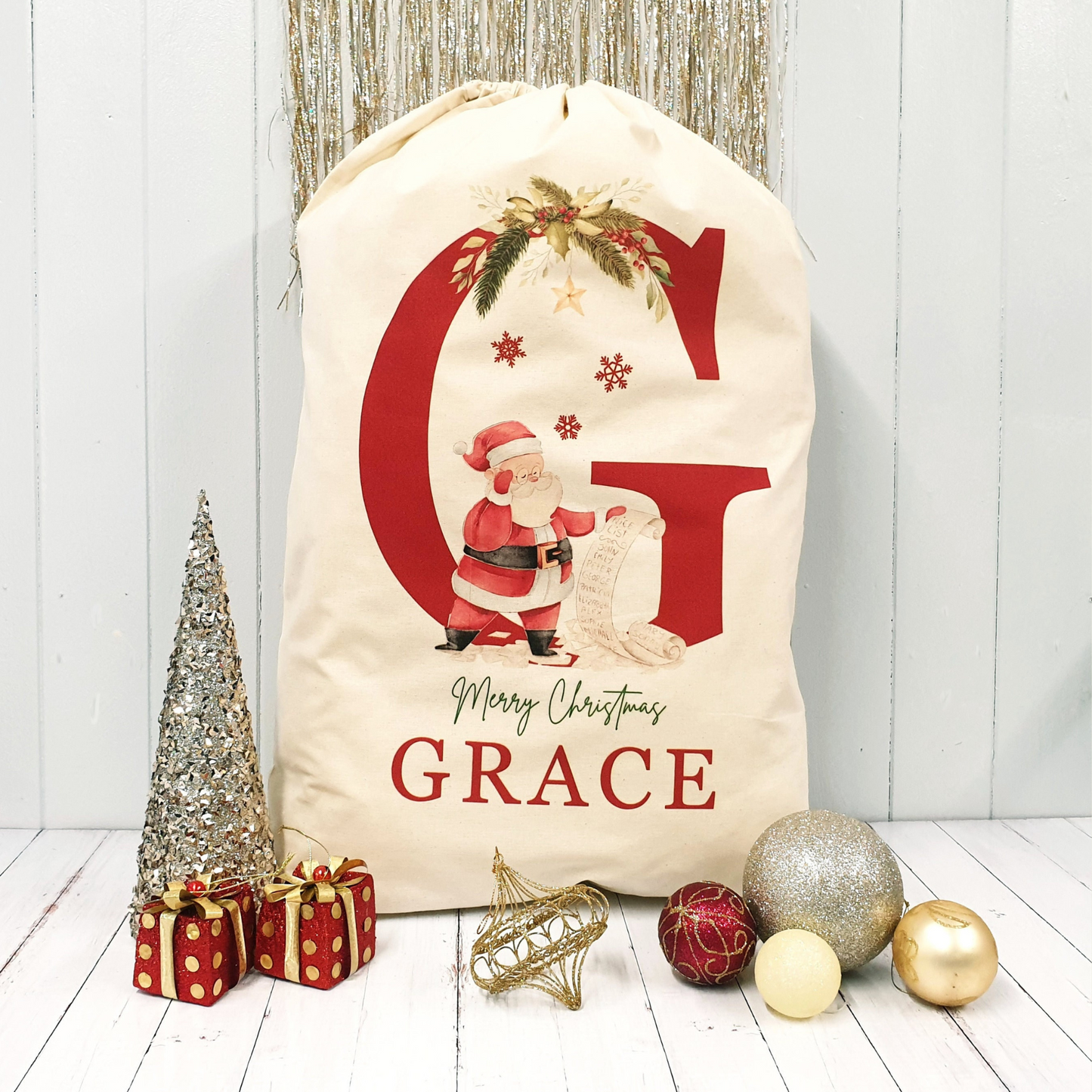 Personalized Name & Initial Christmas Gift Sack | KKDec03