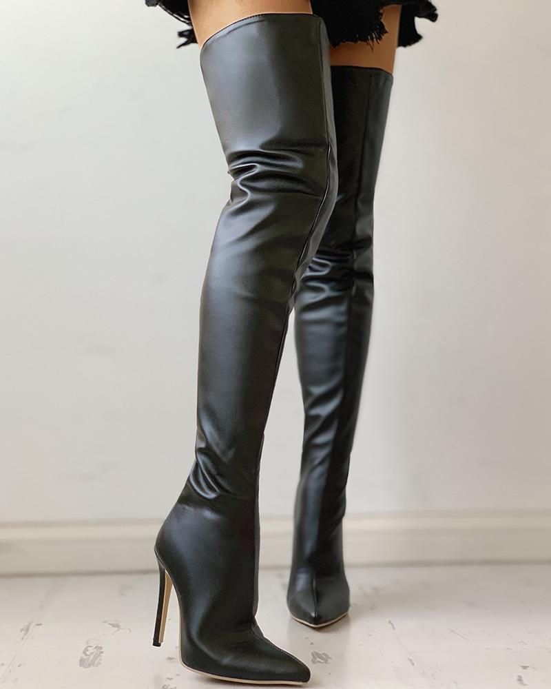 Zipper Knee-High Thin Heel Boots