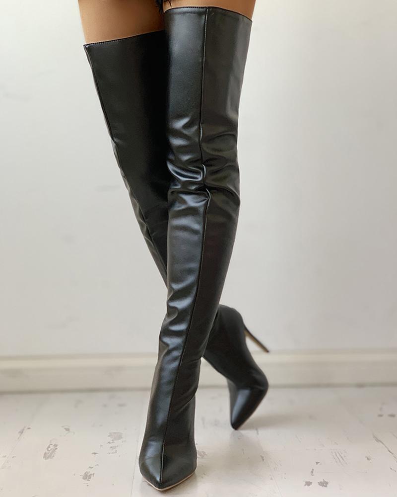 Zipper Knee-High Thin Heel Boots