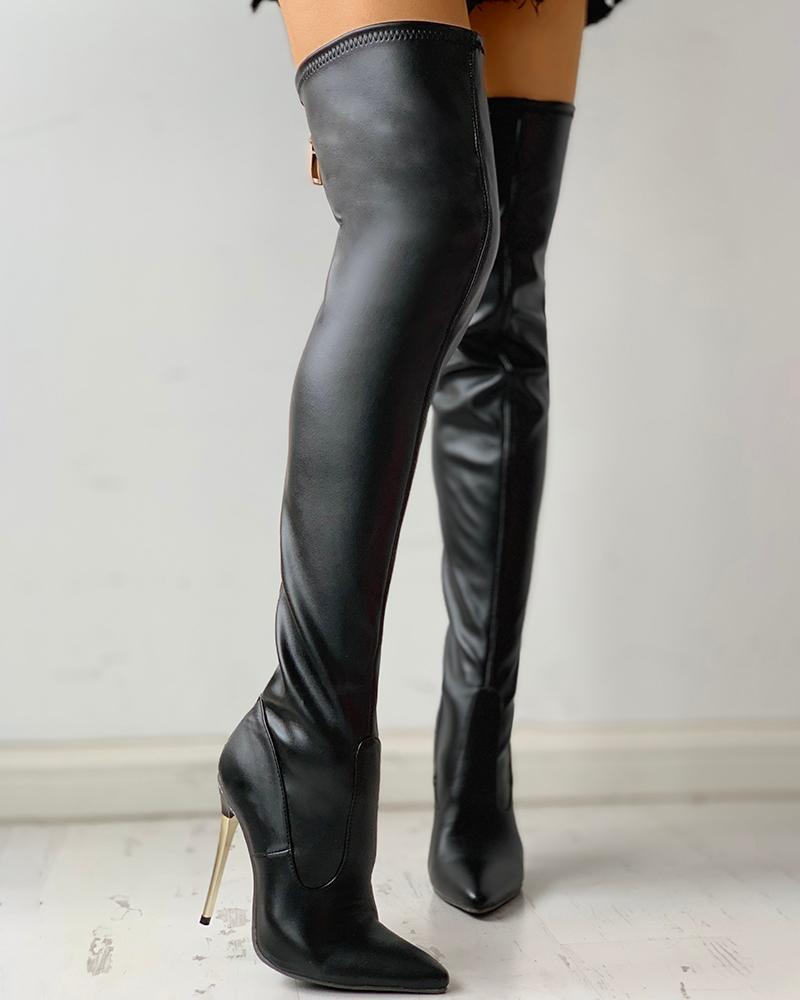 Zipper Knee-High Thin Heel Boots