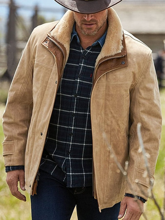 Men's Western Solid Wool Leather Jacket