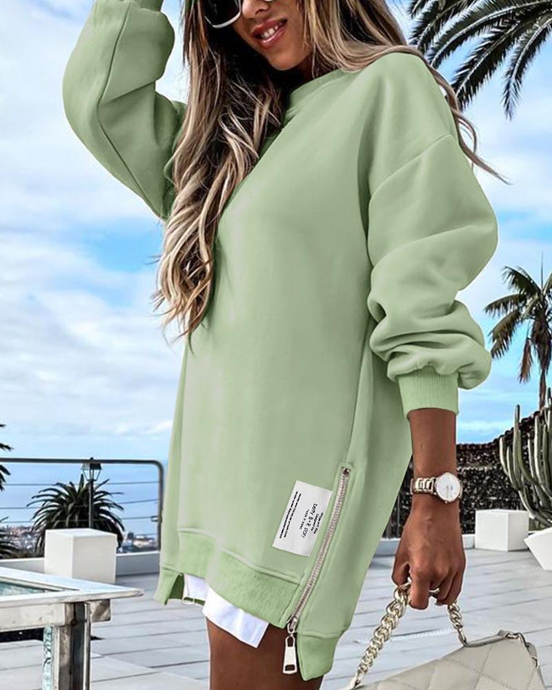 Long Sleeve Pullover Sweatshirt Zipper Slit Casual Dress