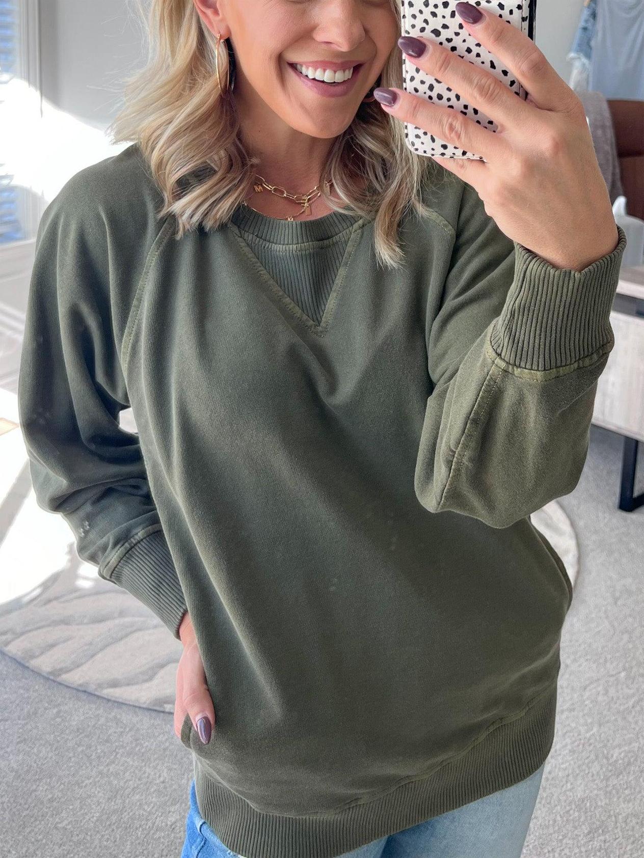 🔥Women's Ribbed Accent Pocketed Pullover (Buy 2 Free Shipping)