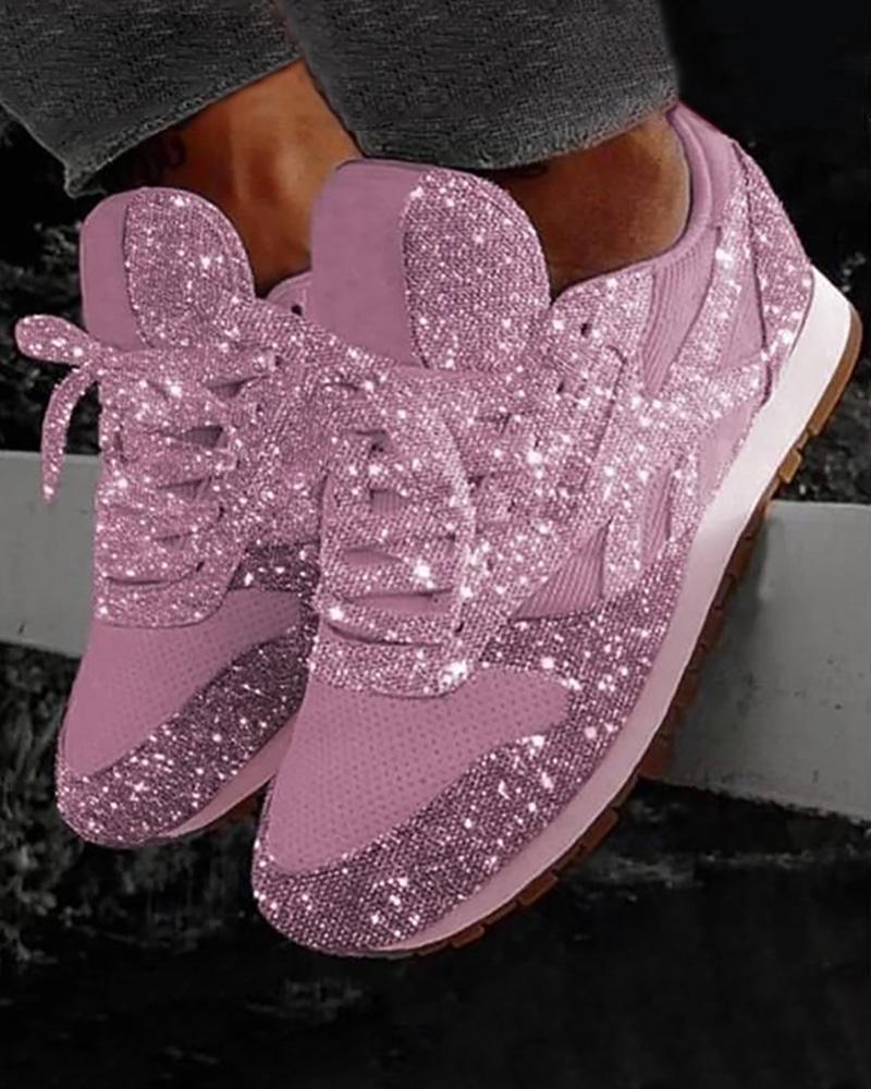 Sequins Lace-up Muffin Sneakers