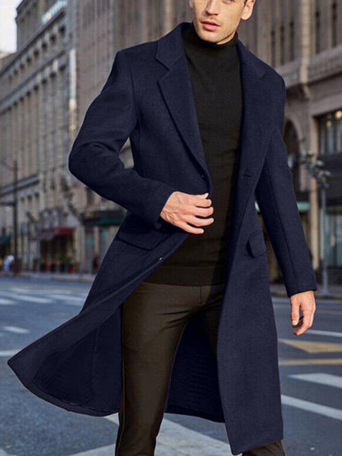 Men'S Commuter Button Design Wool Coat