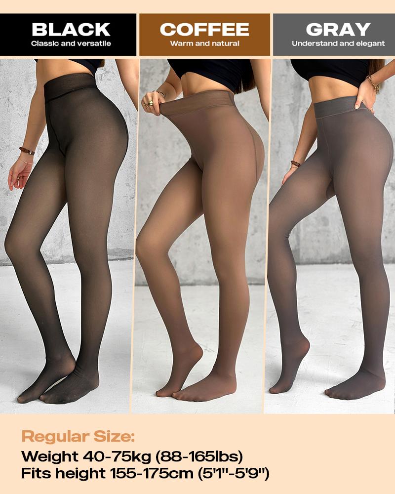 2-Piece Transparent Tight Fleece Lined Thick High Waist Elasticity Thermal Pantyhose Warm Leggings