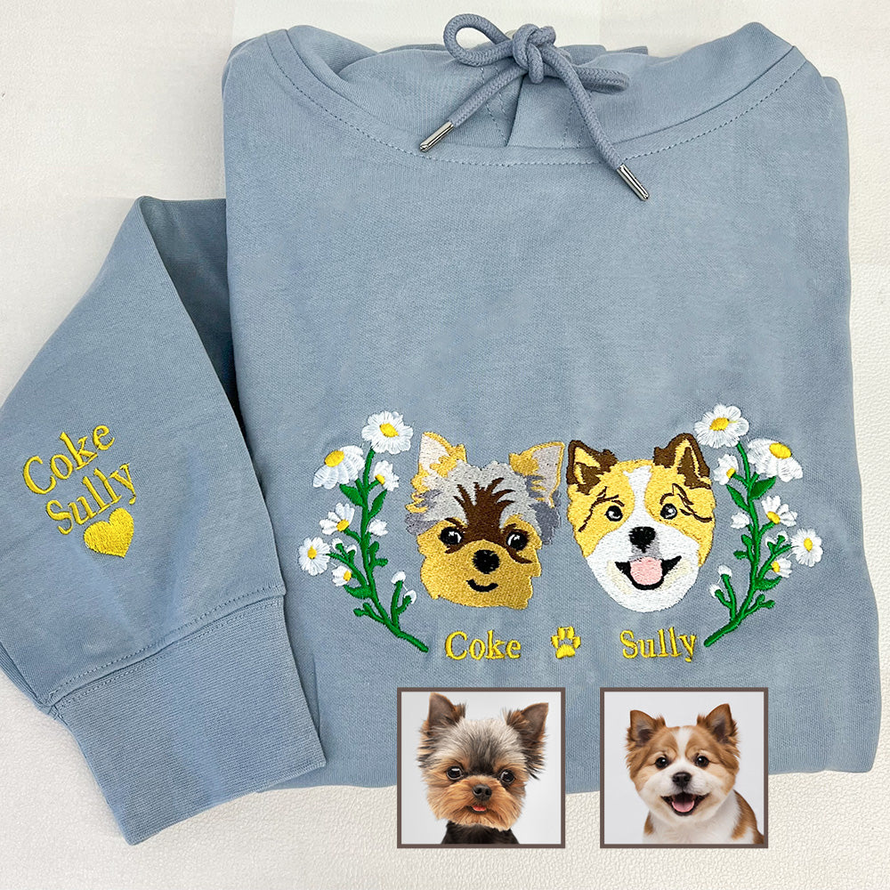 Custom Embroidered Sweatshirt With Pet Portrait  Flower