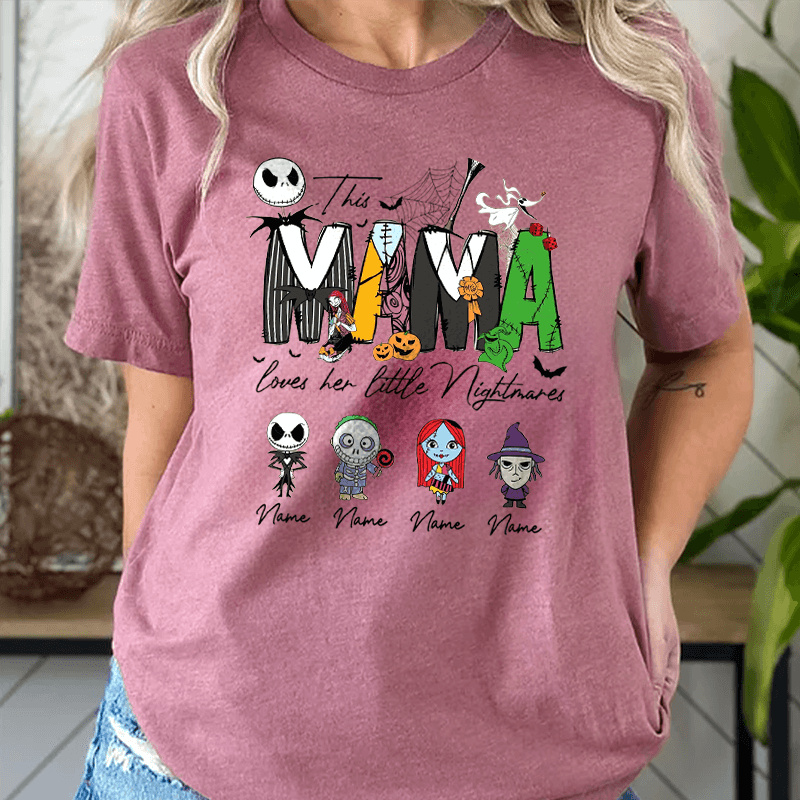 Personalized This Mama Loves Her Little Nightmares Sweatshirt, Mama Shirt With Kids Name, Spooky Season Halloween