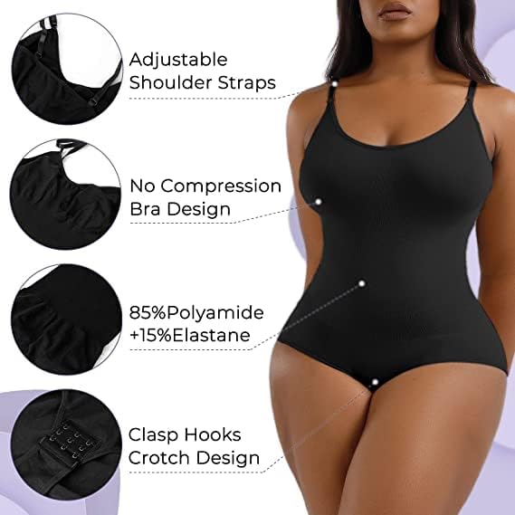 RIOXS Women's 3 Pack Bodysuit Shapewear Tummy Control Sleeveless V-Neck Camisole Slimming Jumpsuit Butt Lifting Bodysuit (Black+Beige+Coffee, XL)