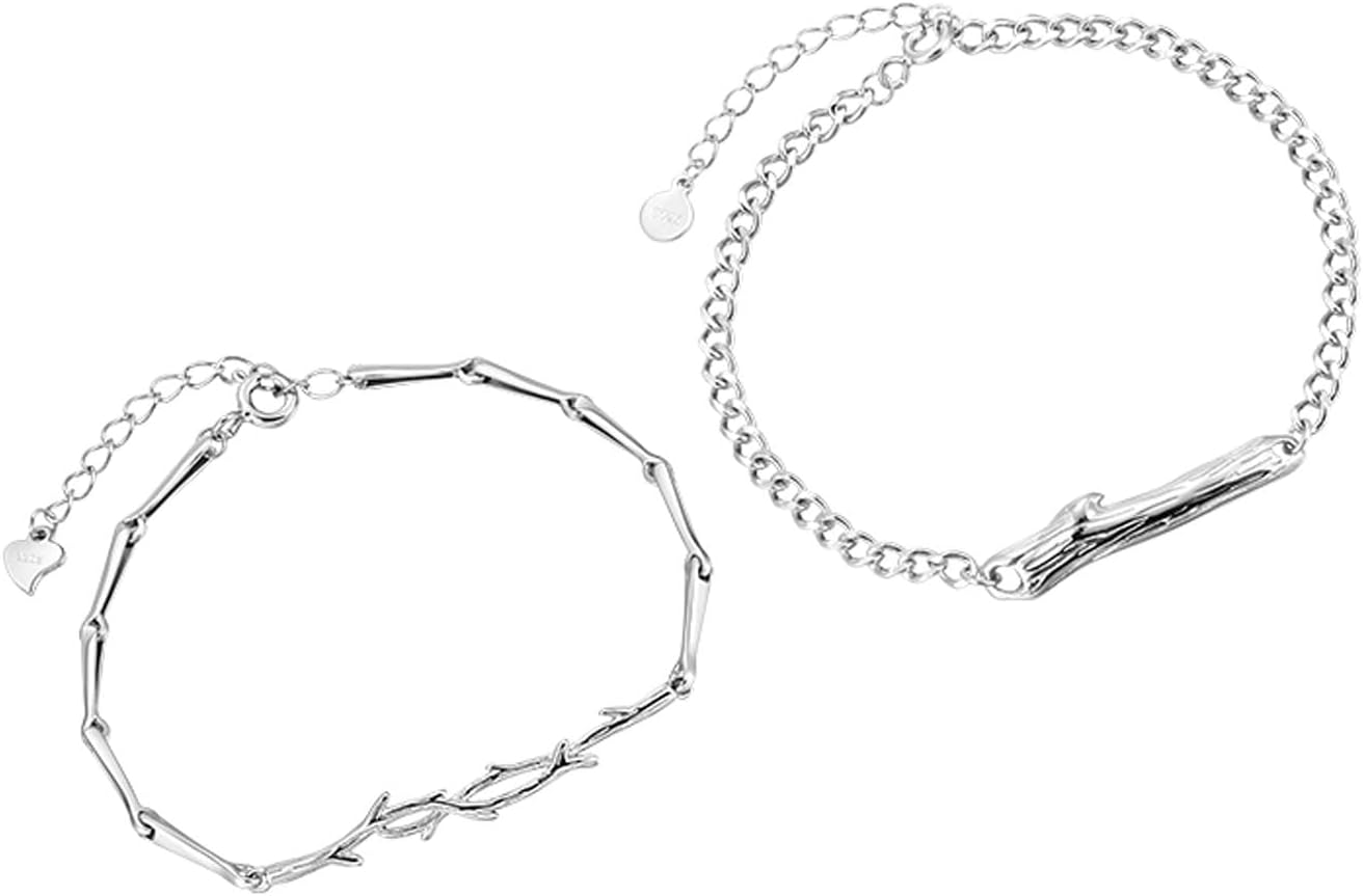 BAILEYU Bracciale Coppia Ramoscelli Catena d'Argento 925 Regolabile Lui e Lei Gioielli di Moda per Fidanzato Fidanzata Migliore Amica