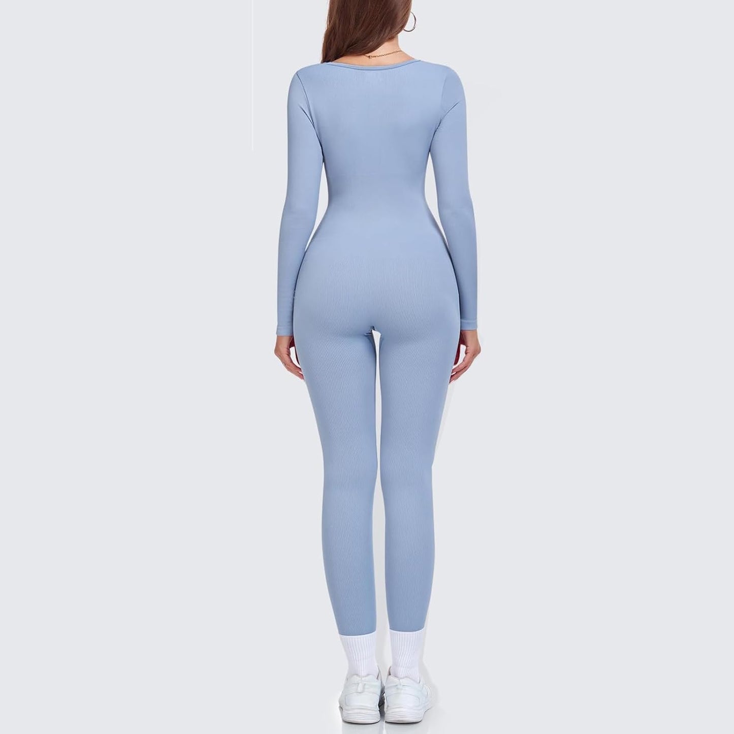 Nituyy Yoga One Piece Jumpsuit for Women Workout Long Sleeve Jumpsuits Bodycon Full Length Romper One-Piece Playsuit Bodysuit