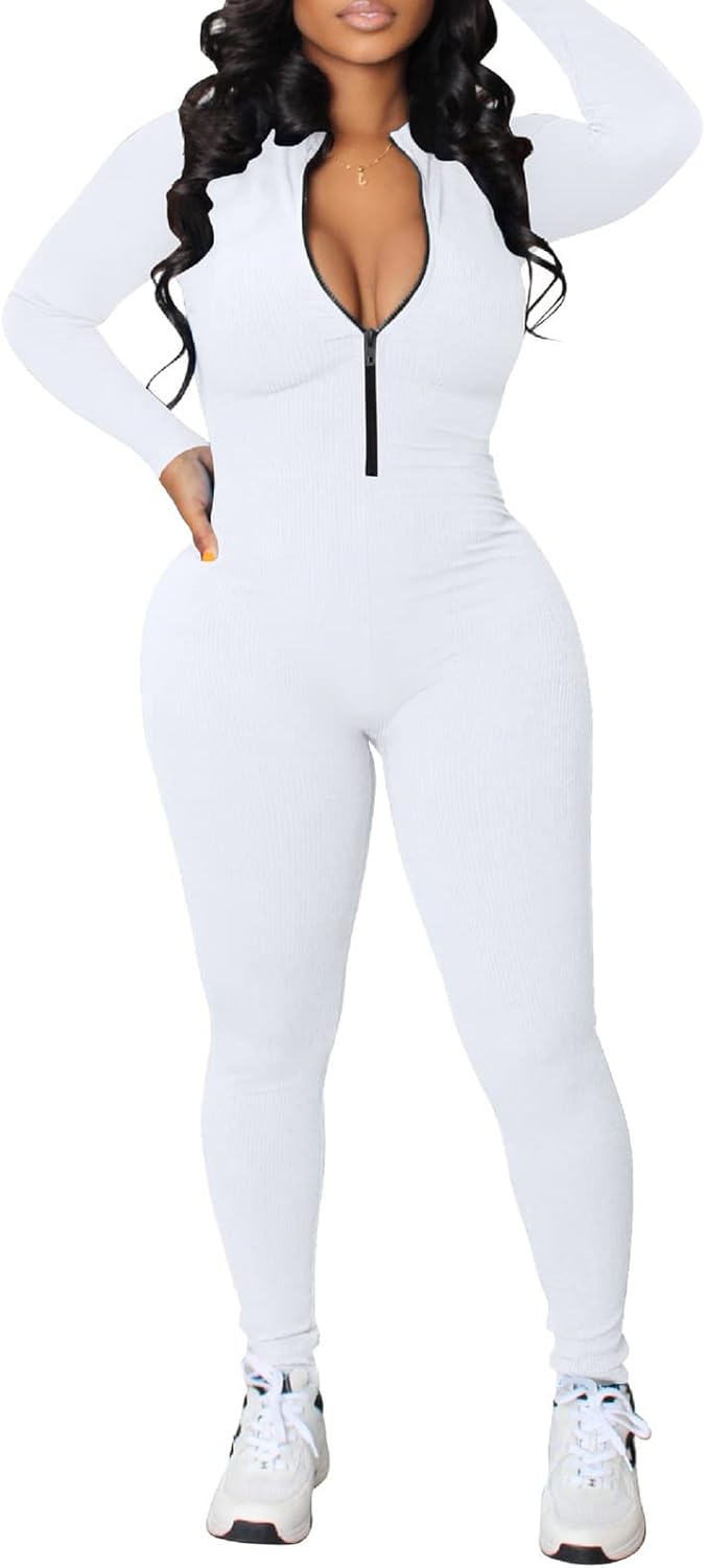 Nituyy Yoga One Piece Jumpsuit for Women Workout Long Sleeve Jumpsuits Bodycon Full Length Romper One-Piece Playsuit Bodysuit