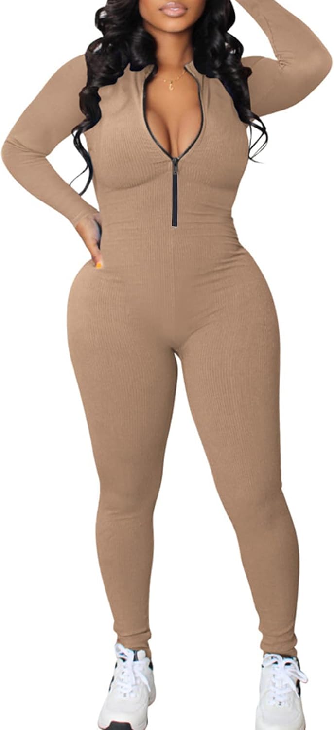 Nituyy Yoga One Piece Jumpsuit for Women Workout Long Sleeve Jumpsuits Bodycon Full Length Romper One-Piece Playsuit Bodysuit