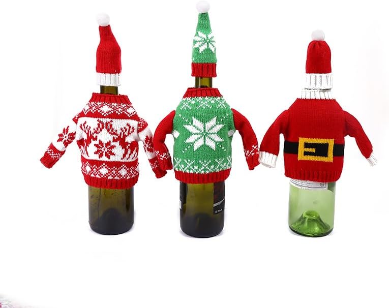 2Pack Christmas Wine Bottle Cover with Creative Knitted Santa Claus and Snowman,for Holiday Party Decoration and Table Decoration