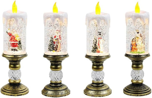 MSUIINT 4pcs Christmas Candle Light Led Christmas Candles Electronic Flameless Candle Lamps Vintage Christmas Night Light Battery/USB Operated for Xmas Dining Table Party Decor (White)