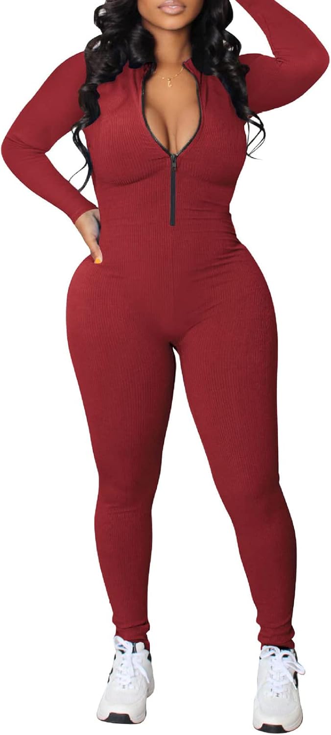 Nituyy Yoga One Piece Jumpsuit for Women Workout Long Sleeve Jumpsuits Bodycon Full Length Romper One-Piece Playsuit Bodysuit