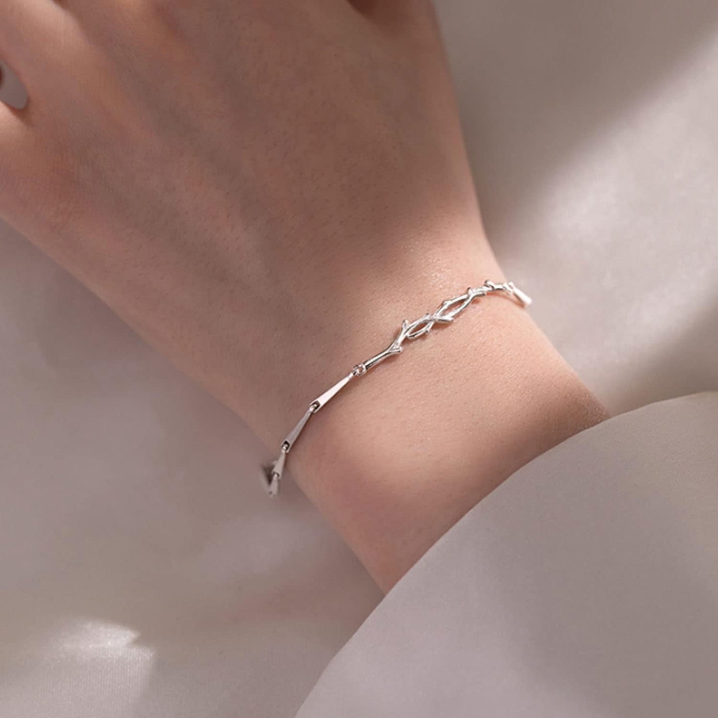 BAILEYU Bracciale Coppia Ramoscelli Catena d'Argento 925 Regolabile Lui e Lei Gioielli di Moda per Fidanzato Fidanzata Migliore Amica