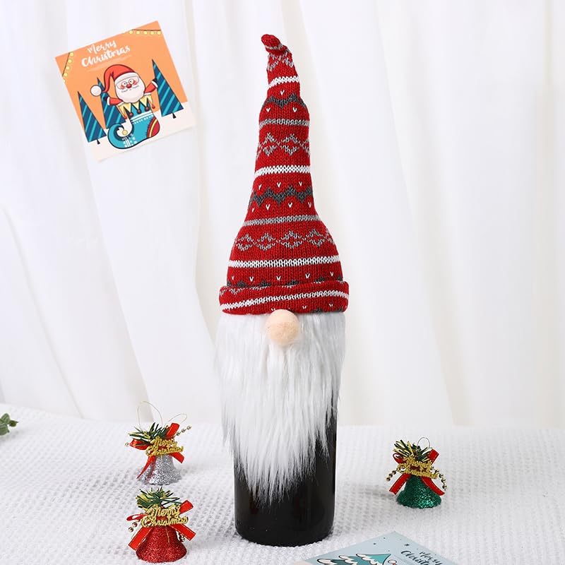 2Pack Christmas Wine Bottle Cover with Creative Knitted Santa Claus and Snowman,for Holiday Party Decoration and Table Decoration