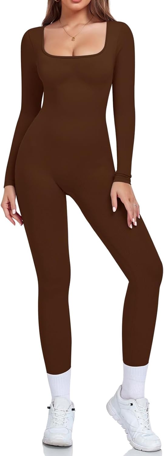 Nituyy Yoga One Piece Jumpsuit for Women Workout Long Sleeve Jumpsuits Bodycon Full Length Romper One-Piece Playsuit Bodysuit