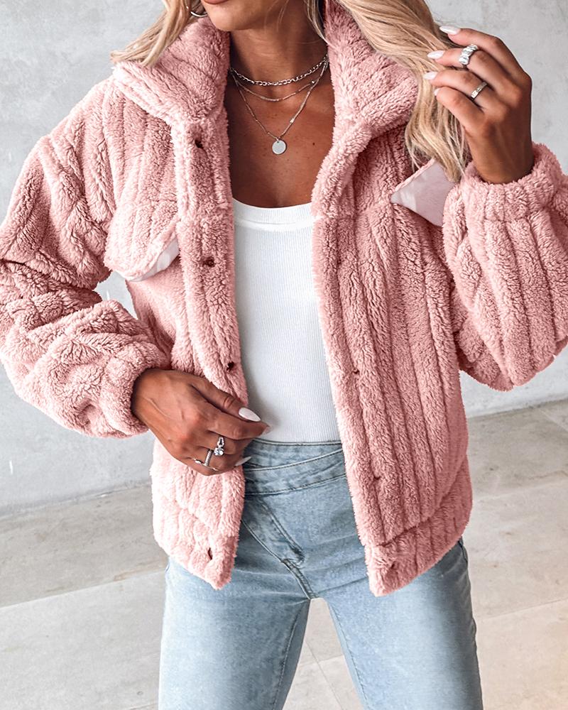 Turn-down Collar Buttoned Teddy Jacket