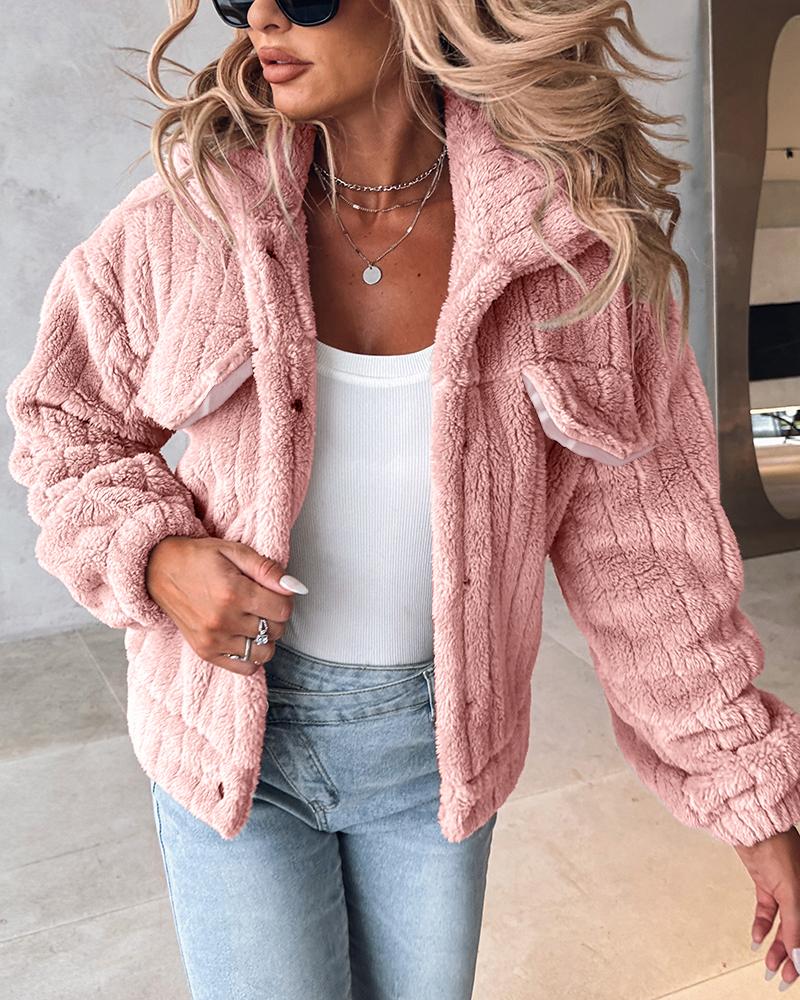 Turn-down Collar Buttoned Teddy Jacket