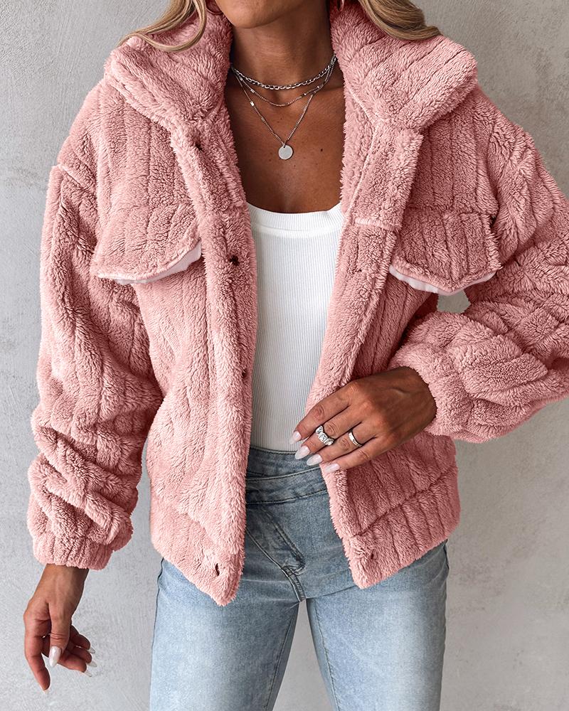 Turn-down Collar Buttoned Teddy Jacket