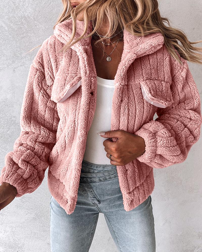 Turn-down Collar Buttoned Teddy Jacket