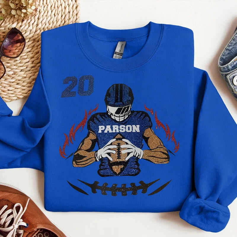 50% OFF🏈Shine On Game Day - Custom Glitter Football Player Crewneck Hoodie Tshirt