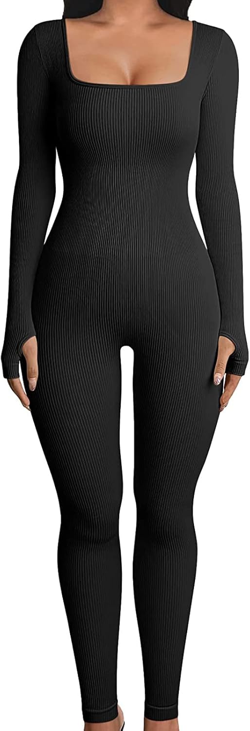 Nituyy Yoga One Piece Jumpsuit for Women Workout Long Sleeve Jumpsuits Bodycon Full Length Romper One-Piece Playsuit Bodysuit