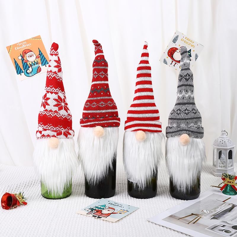 2Pack Christmas Wine Bottle Cover with Creative Knitted Santa Claus and Snowman,for Holiday Party Decoration and Table Decoration