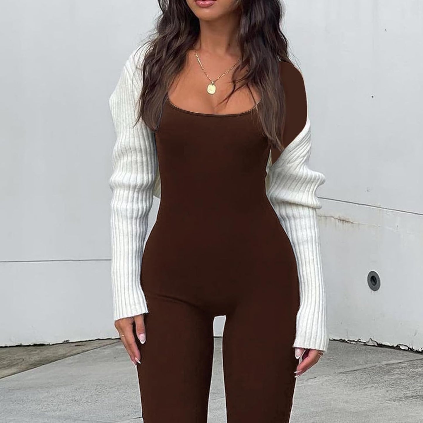 Nituyy Yoga One Piece Jumpsuit for Women Workout Long Sleeve Jumpsuits Bodycon Full Length Romper One-Piece Playsuit Bodysuit