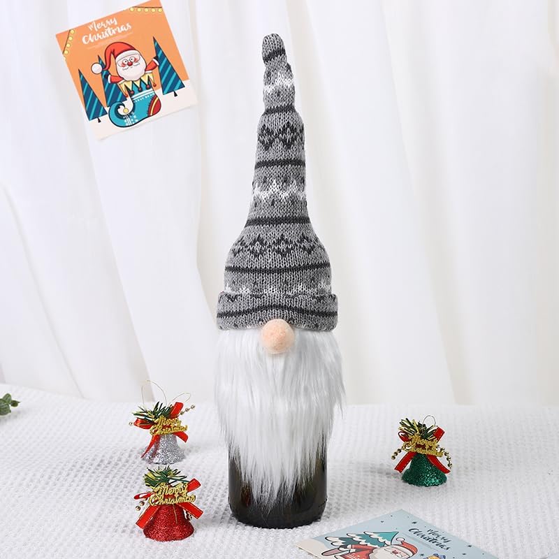 2Pack Christmas Wine Bottle Cover with Creative Knitted Santa Claus and Snowman,for Holiday Party Decoration and Table Decoration