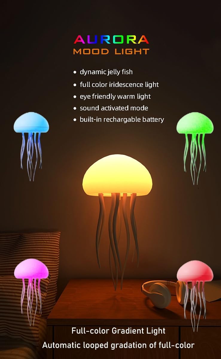 Jellyfel's Dancing Jellyfish Lamp, LED Cute Jellyfish Night Light，Floating Voice Control Jellyfish Lamp with Dancing Legs, RGB Gradient Jellyfish Bedside Lamp, The Jellyfel Lamp(Hanging+Base)