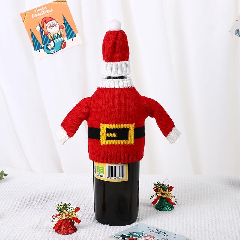 2Pack Christmas Wine Bottle Cover with Creative Knitted Santa Claus and Snowman,for Holiday Party Decoration and Table Decoration