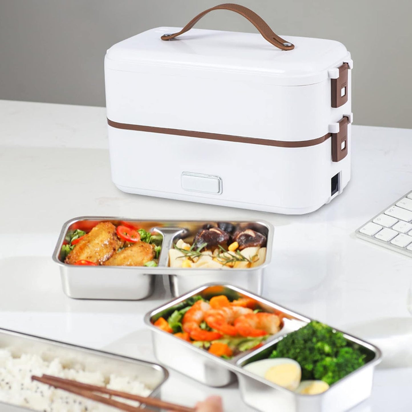 Electric Lunch Box, Portable Food Warmer for Home Office School, 2 Layers Steamer Lunch Box 20 Minutes Rapid Heating with Removable Stainless Steel Container, Auto Off(0.8L/110V)