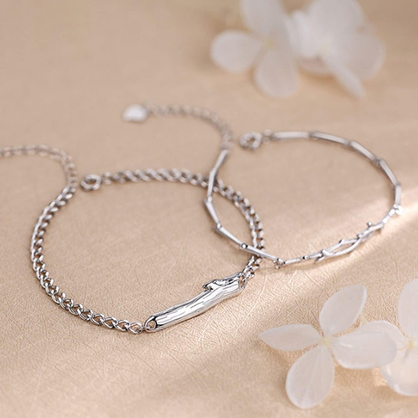 BAILEYU Bracciale Coppia Ramoscelli Catena d'Argento 925 Regolabile Lui e Lei Gioielli di Moda per Fidanzato Fidanzata Migliore Amica