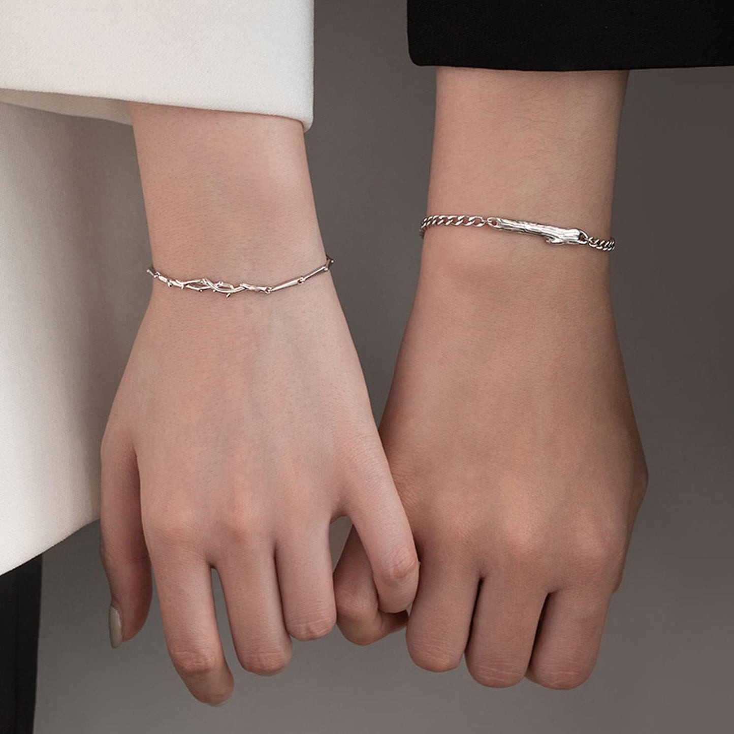 BAILEYU Bracciale Coppia Ramoscelli Catena d'Argento 925 Regolabile Lui e Lei Gioielli di Moda per Fidanzato Fidanzata Migliore Amica