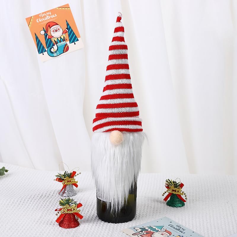 2Pack Christmas Wine Bottle Cover with Creative Knitted Santa Claus and Snowman,for Holiday Party Decoration and Table Decoration