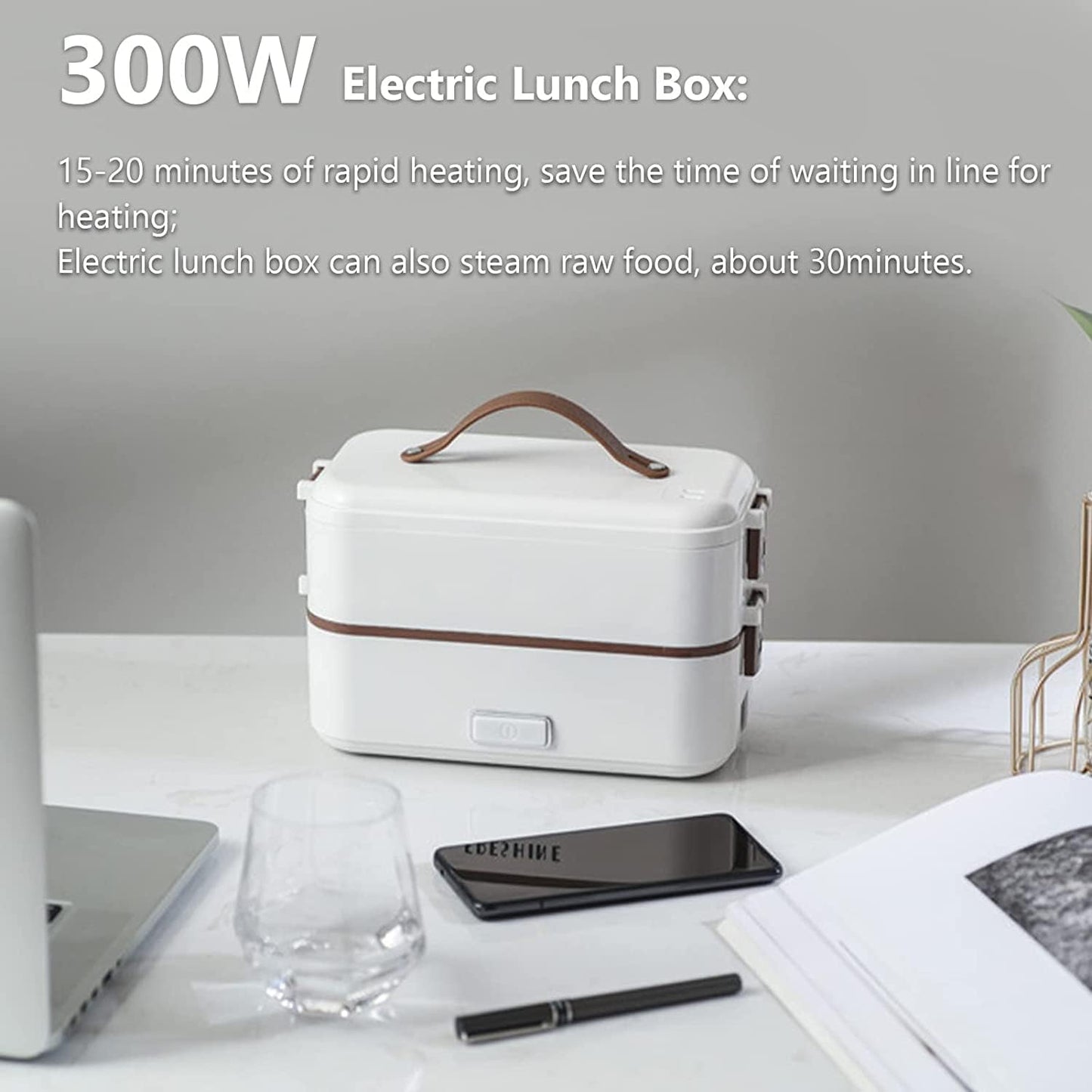 Electric Lunch Box, Portable Food Warmer for Home Office School, 2 Layers Steamer Lunch Box 20 Minutes Rapid Heating with Removable Stainless Steel Container, Auto Off(0.8L/110V)