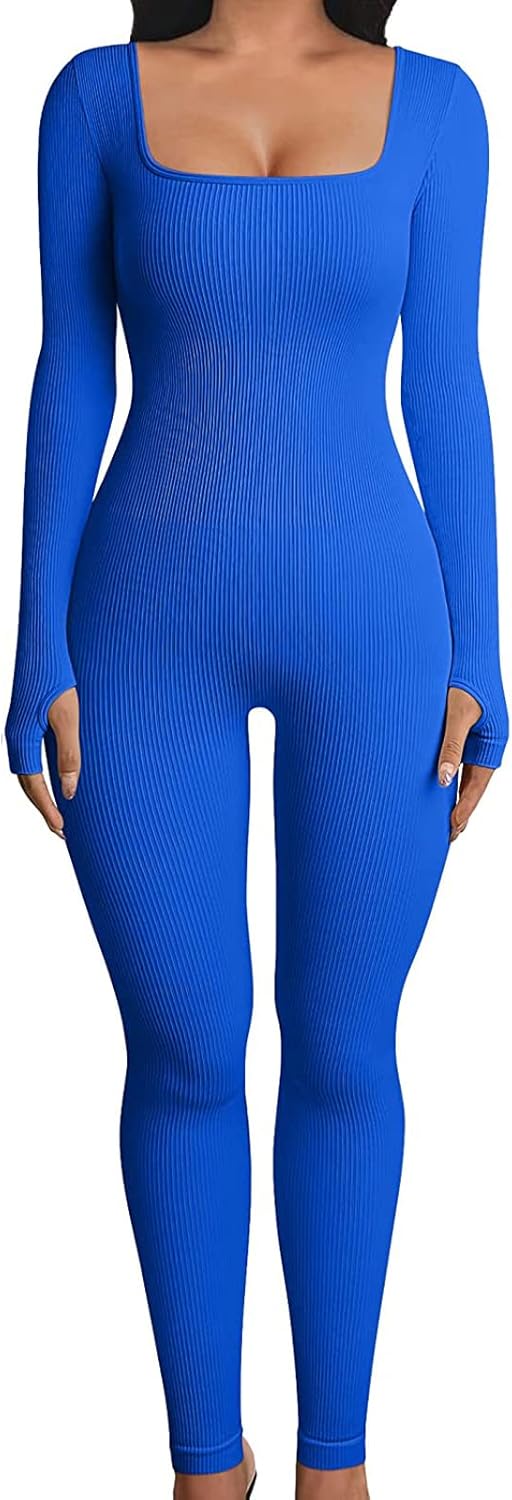 Nituyy Yoga One Piece Jumpsuit for Women Workout Long Sleeve Jumpsuits Bodycon Full Length Romper One-Piece Playsuit Bodysuit